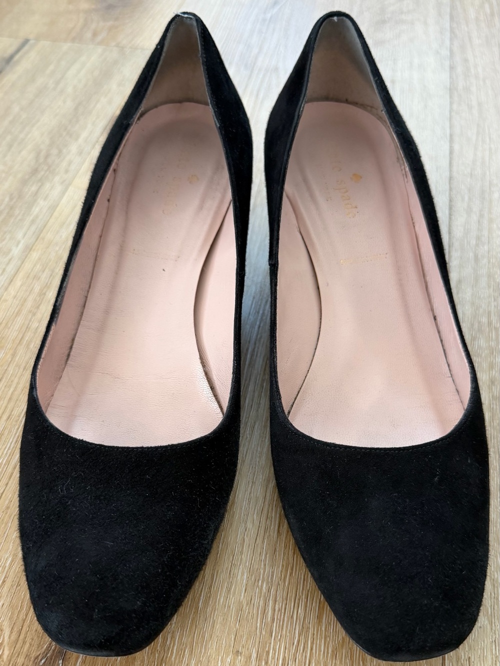 kate spade Black Suede Rounded Square Toe Pumps